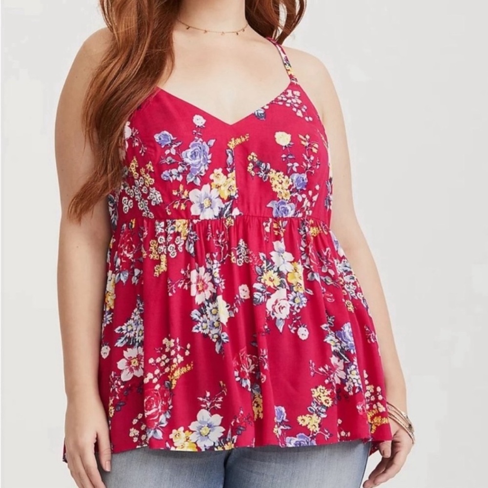 TORRID Women’s Tank Floral Challis Babydoll Cami Pink Size 00 or M/L NWT